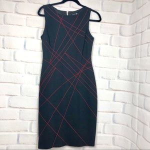 Cache black sheath dress with red embroidery